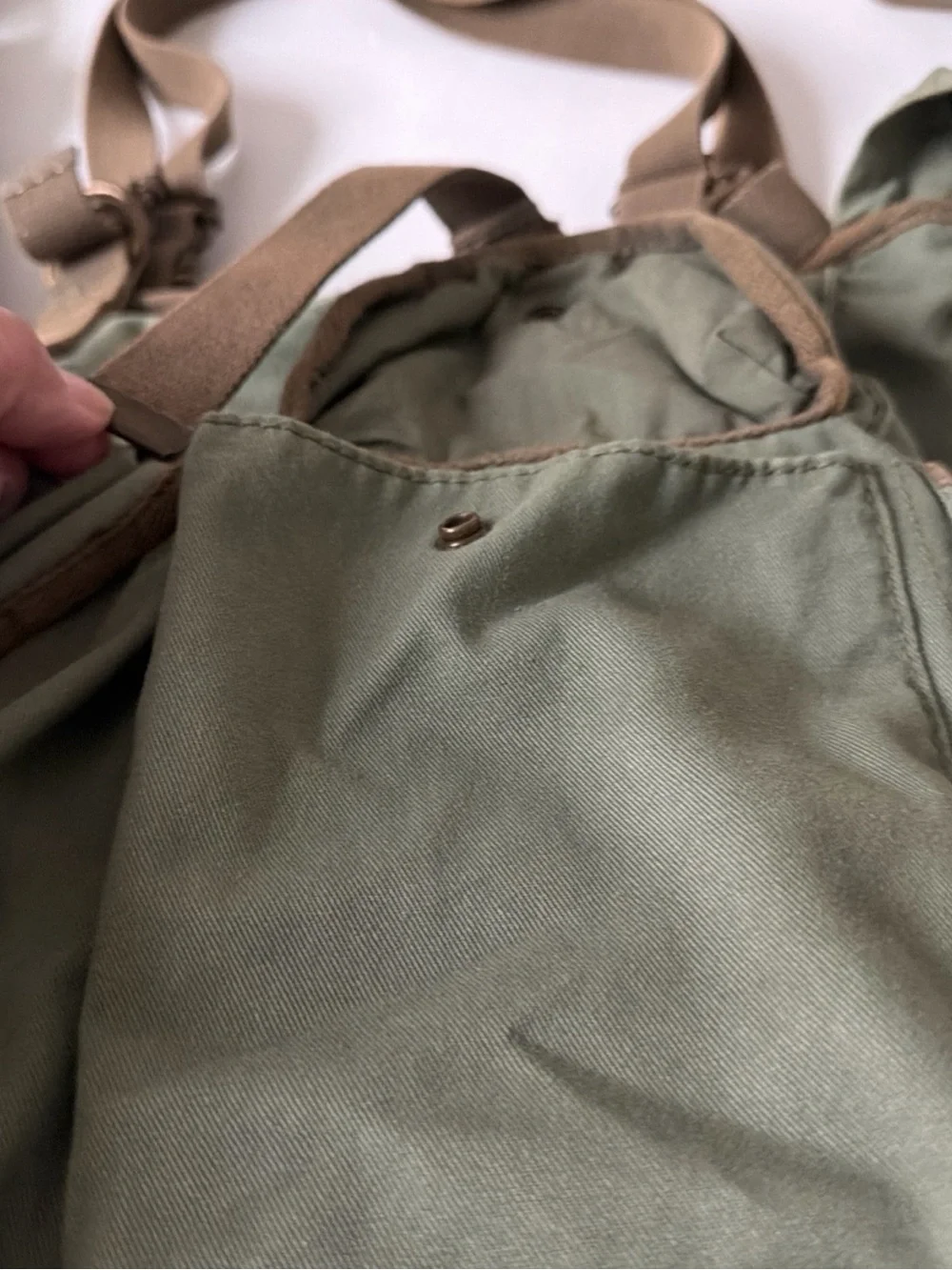 American Eagle Outfitters Olive Canvas Messenger Bag with Brown Straps